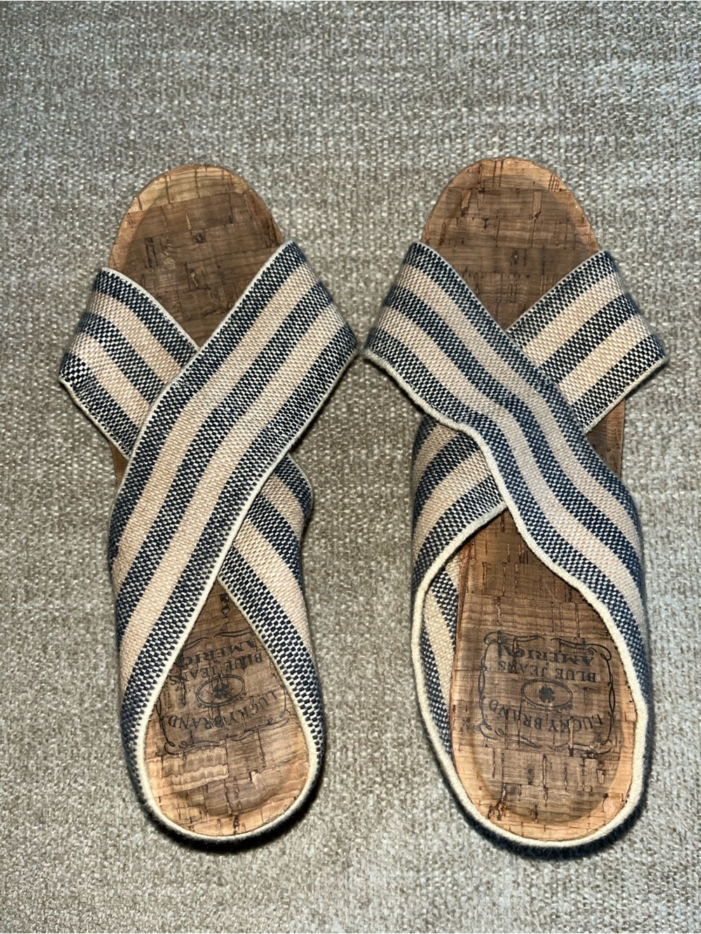 Lucky Brand Striped Crisscross Slide Sandals - Navy & Cream